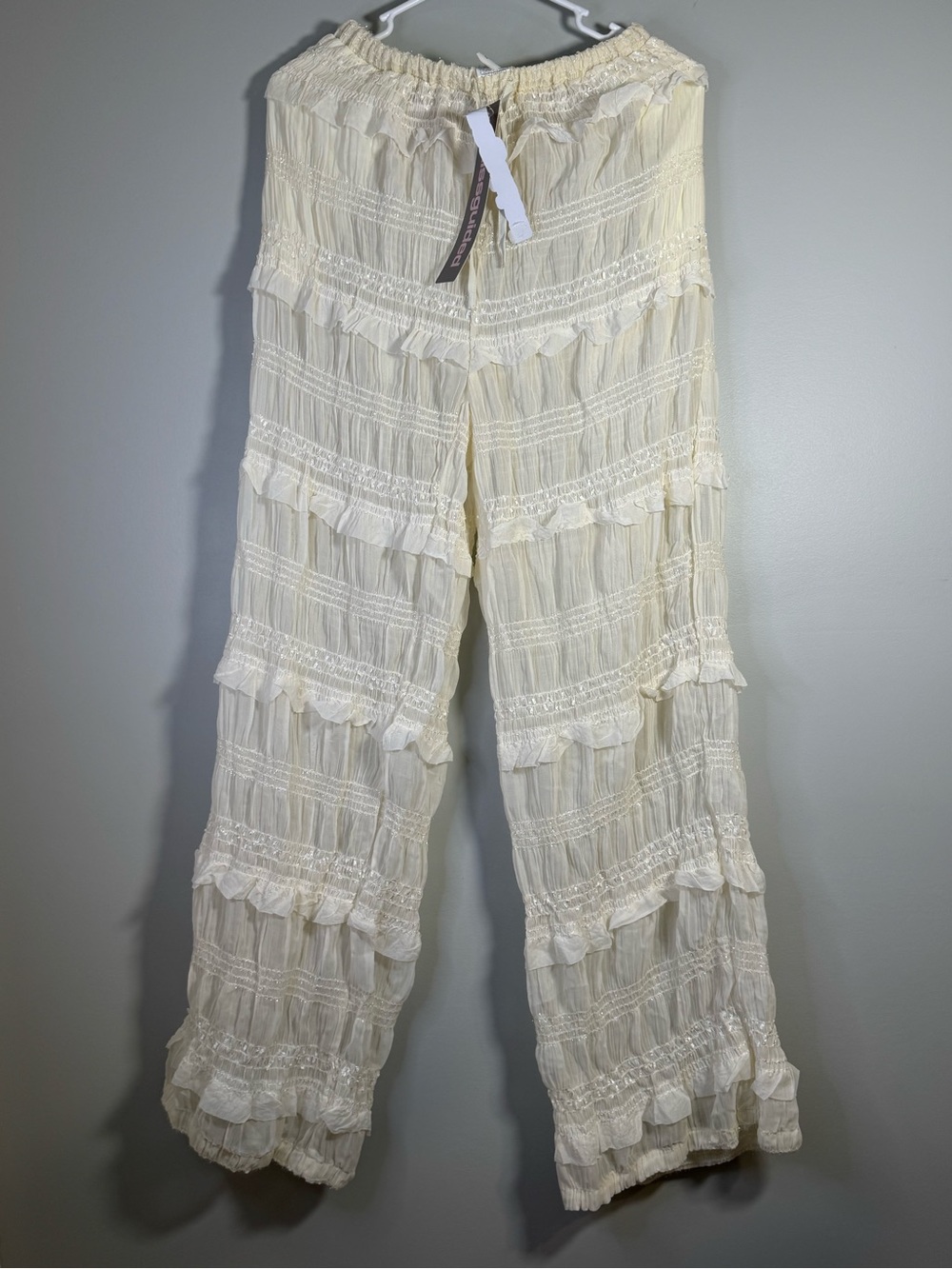 Misguided Cream Ruffled Wide-Leg Boho Pants Sheer